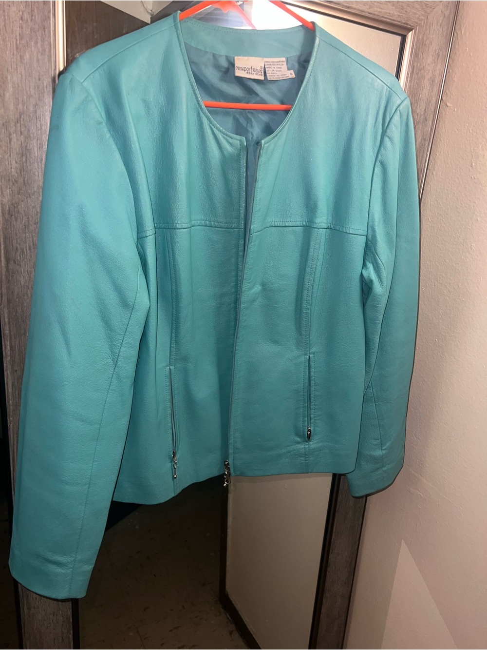 Newport News Turquoise Leather Zip Jacket